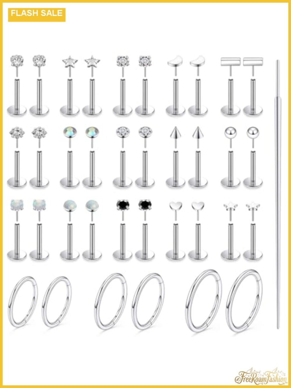 14K Gold Filled Threadless Flat Back Earrings Studs Surgical Stainless Steel